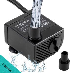Hygger Ultra Quiet 53GPH (200L/H, 3W) Submersible Mini Water Pump Comes with 2 Nozzles, for Aquariums, Fish Tank, Fountain, Hydroponics, Max Lift Height 1.7ft ,120V/60HZ, Power Cord 6ft Hg-939