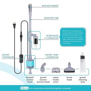 hygger Electric Aquarium Vacuum Cleaning Tools, 15W Automatic Sand Gravel Cleaners with Sponge Filters, Fish Tank Water Changer Comes with 6.7ft Water Tube Hg-955 AC